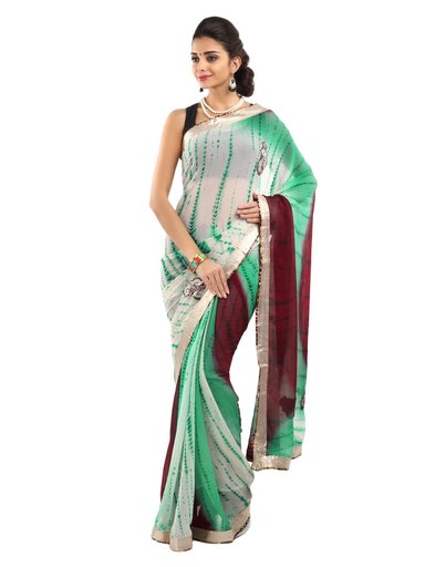 FNF Women Green & Cream Fashion Saree